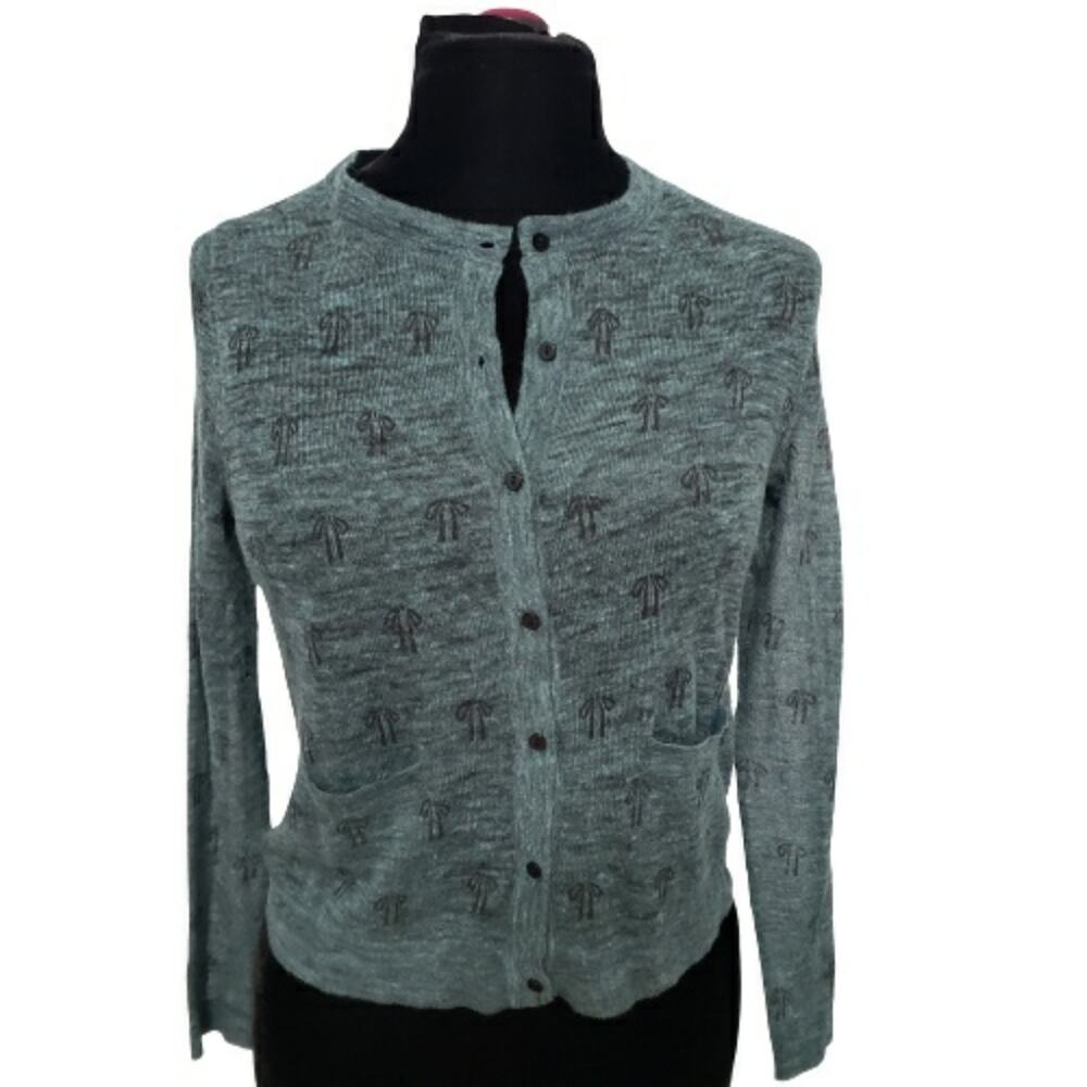 Hoss Intropia by Anthropologie Palm Tree Linen Blend Semi Sheer Cardigan Sweater